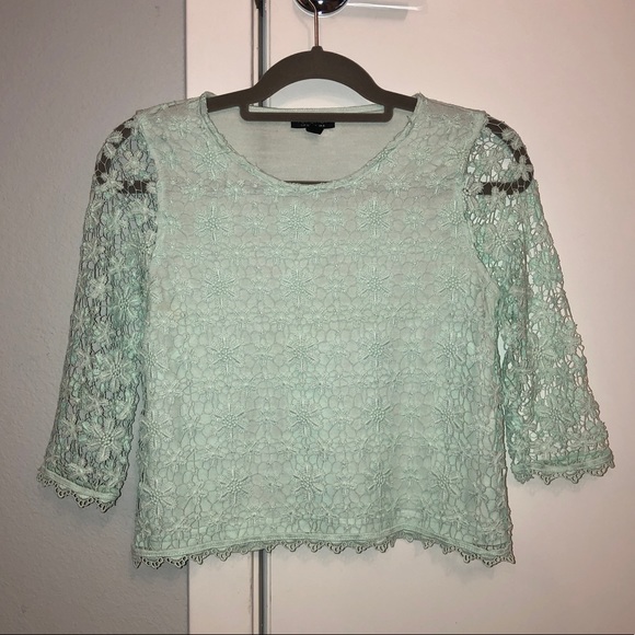 Topshop lace 3/4 length T-shirt in mint - Picture 2 of 6
